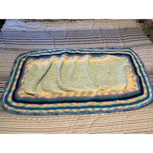 Handmade Vintage Crochet Afghan Pastel Throw Sofa Bench Chair Cover Oval 51"x29"